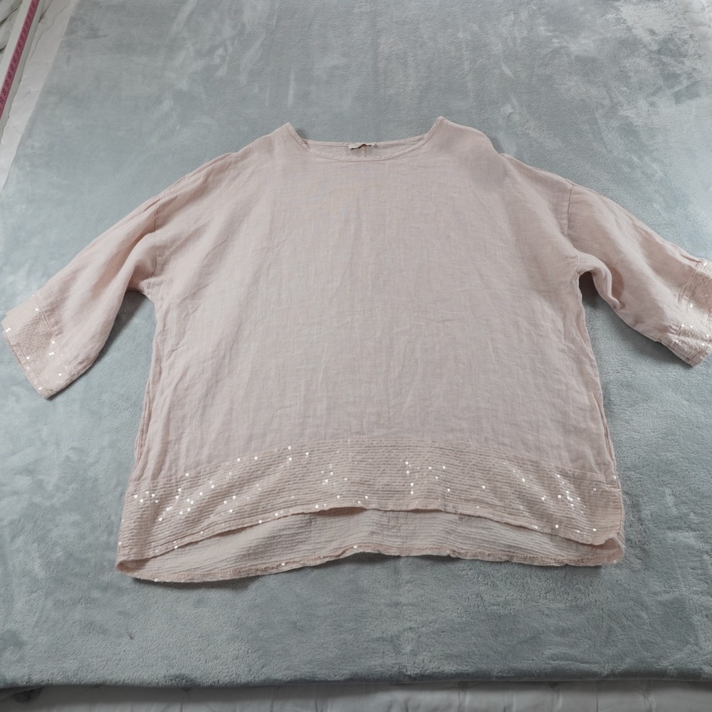 Bella Umbra Linen Top Womens L Blush Pink Sequins Relaxed Coastal Beach Italy - Picture 10 of 12